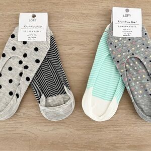 LOFT 4 Pairs Women No-Show Socks Polka Dot Stripes Spring Summer Gray and Mint